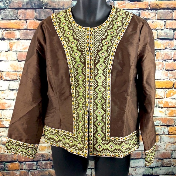 Victor Costa Jackets & Blazers - Victor costa brown & green embroidered top size 12